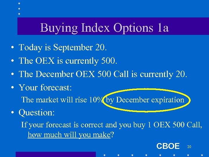 Buying Index Options 1 a • • Today is September 20. The OEX is