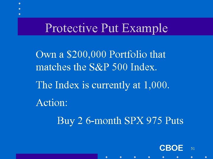 Protective Put Example Own a $200, 000 Portfolio that matches the S&P 500 Index.