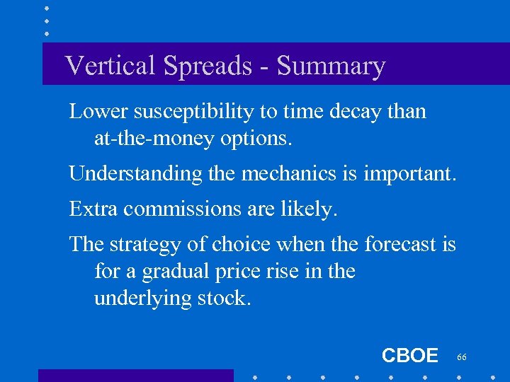 Vertical Spreads - Summary Lower susceptibility to time decay than at-the-money options. Understanding the