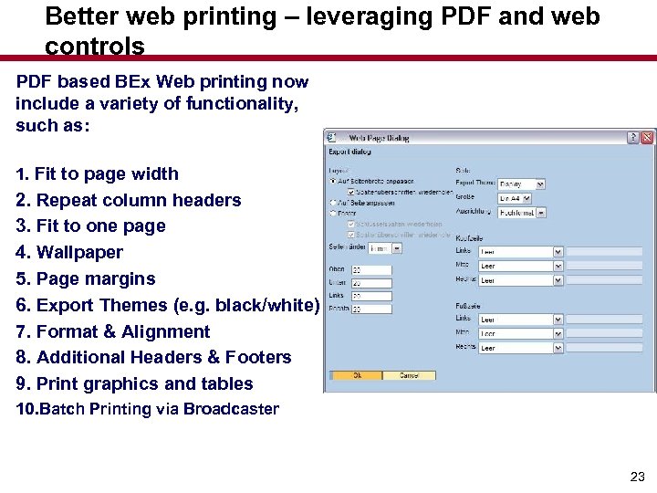 Better web printing – leveraging PDF and web controls PDF based BEx Web printing