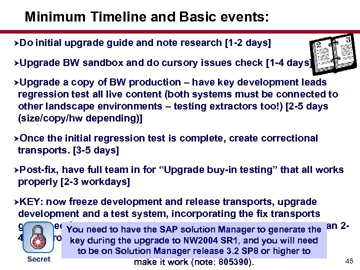 Minimum Timeline and Basic events: Do initial upgrade guide and note research [1 -2