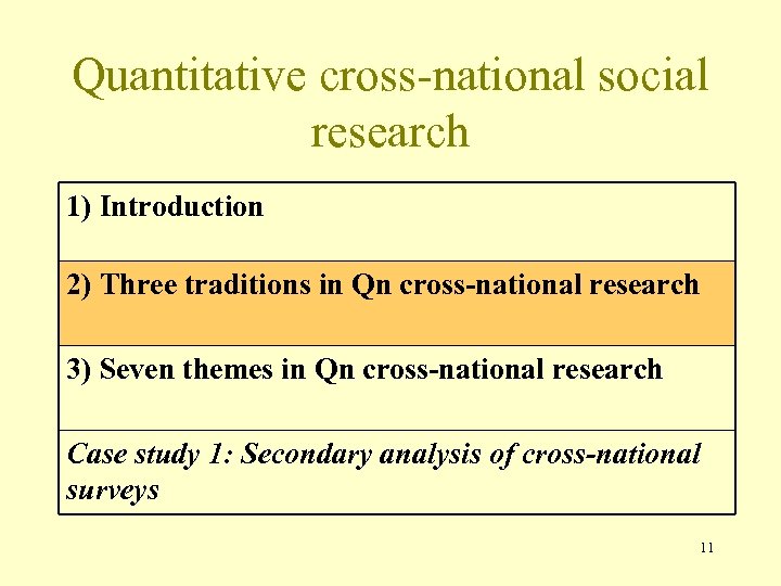 Quantitative cross-national social research 1) Introduction 2) Three traditions in Qn cross-national research 3)