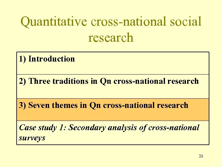 Quantitative cross-national social research 1) Introduction 2) Three traditions in Qn cross-national research 3)