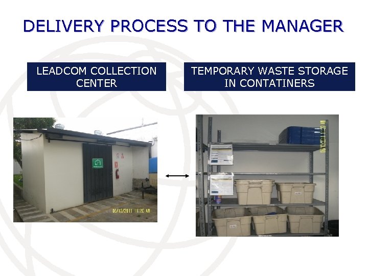 DELIVERY PROCESS TO THE MANAGER LEADCOM COLLECTION CENTER TEMPORARY WASTE STORAGE IN CONTATINERS 