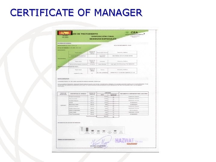 CERTIFICATE OF MANAGER 