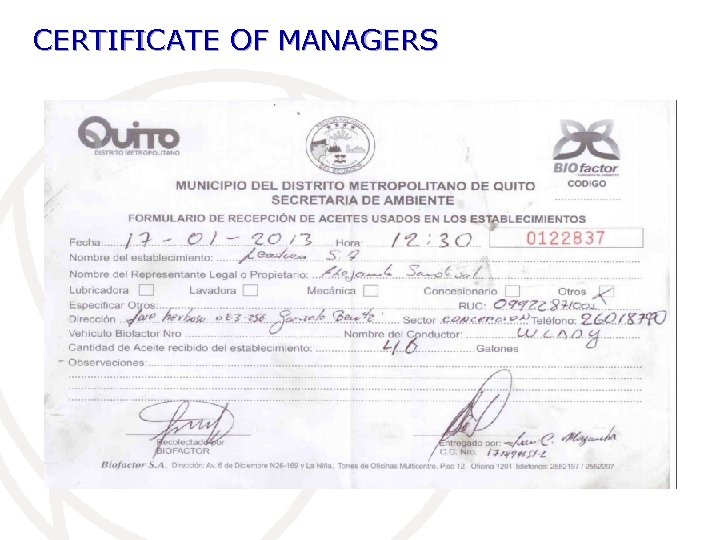 CERTIFICATE OF MANAGERS 