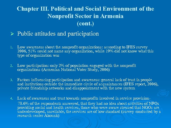 Chapter III. Political and Social Environment of the Nonprofit Sector in Armenia (cont. )
