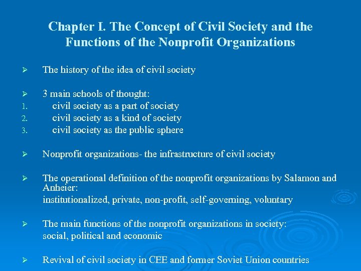 Chapter I. The Concept of Civil Society and the Functions of the Nonprofit Organizations