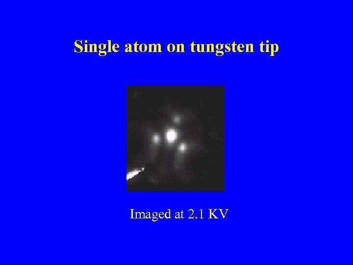 Single atom on tungsten tip Imaged at 2. 1 KV 