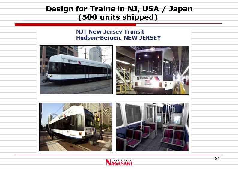 Design for Trains in NJ, USA / Japan (500 units shipped) 81 