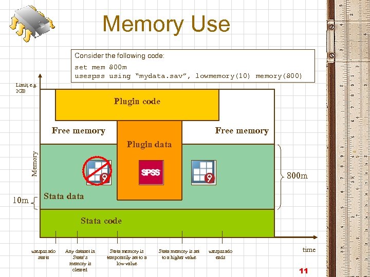 Memory Use Consider the following code: set mem 800 m usespss using “mydata. sav”,