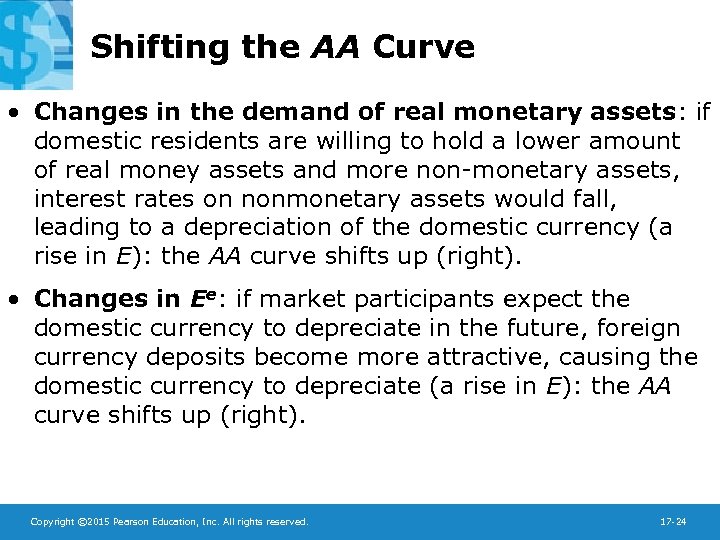 Shifting the AA Curve • Changes in the demand of real monetary assets: if