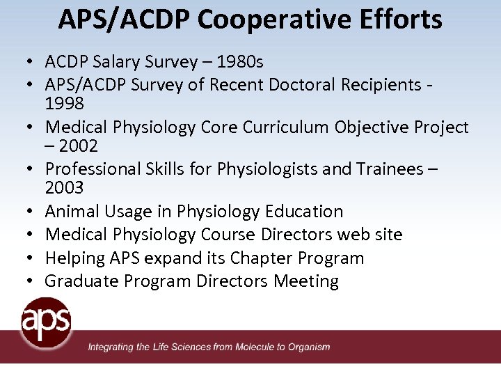 APS/ACDP Cooperative Efforts • ACDP Salary Survey – 1980 s • APS/ACDP Survey of