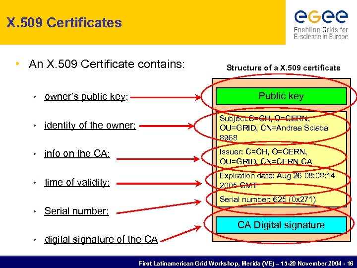 X. 509 Certificates • An X. 509 Certificate contains: Structure of a X. 509