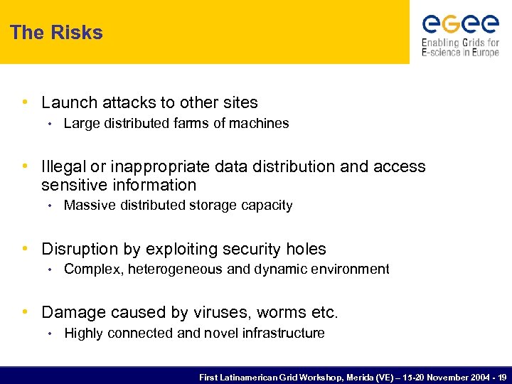 The Risks • Launch attacks to other sites • Large distributed farms of machines