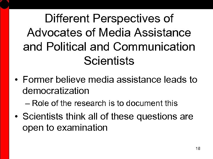 Different Perspectives of Advocates of Media Assistance and Political and Communication Scientists • Former
