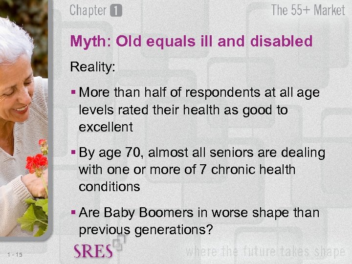 Myth: Old equals ill and disabled Reality: § More than half of respondents at