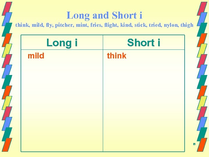 Long and Short i think, mild, fly, pitcher, mint, fries, flight, kind, stick, tried,