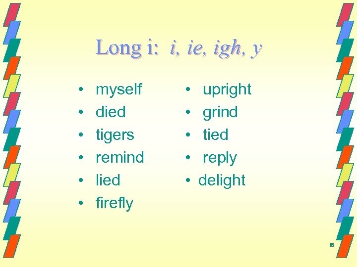 Long i: i, ie, igh, y • • • myself died tigers remind lied