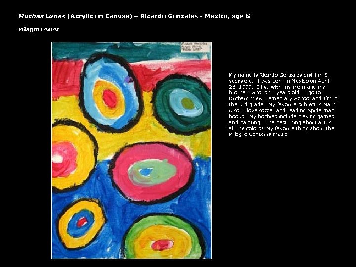 Muchas Lunas (Acrylic on Canvas) – Ricardo Gonzales - Mexico, age 8 Milagro Center