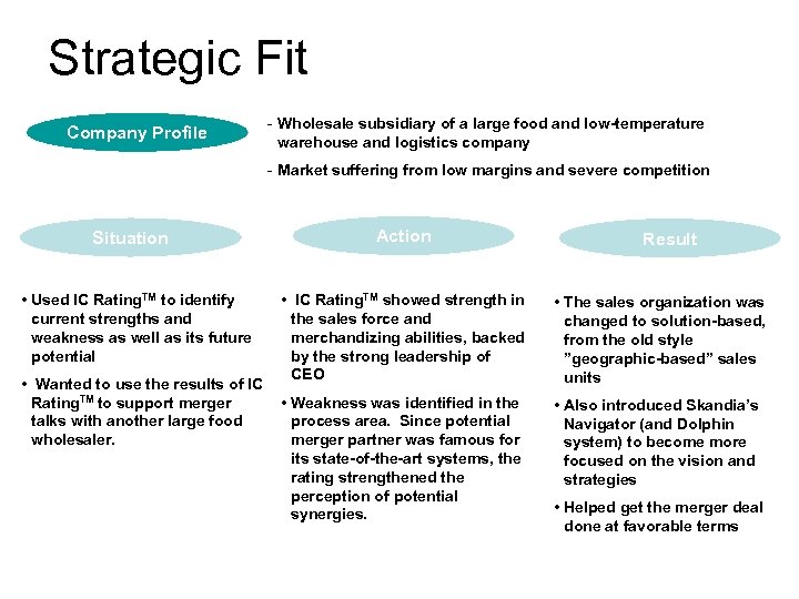 Strategic Fit Company Profile - Wholesale subsidiary of a large food and low-temperature warehouse