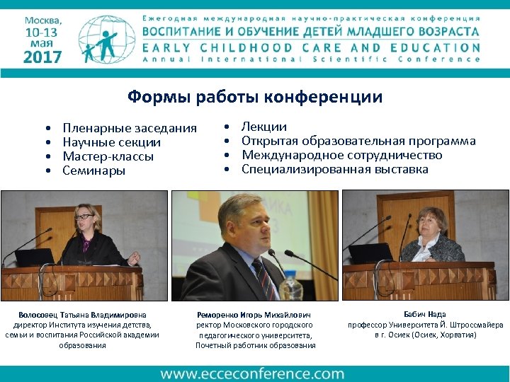 Формы работы конференции • • Пленарные заседания Научные секции Мастер-классы Семинары Волосовец Татьяна Владимировна