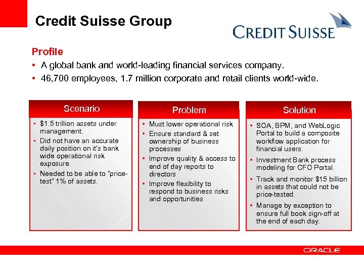 Credit Suisse Group Profile • A global bank and world-leading financial services company. •