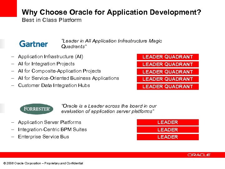 Why Choose Oracle for Application Development? Best in Class Platform “Leader in All Application