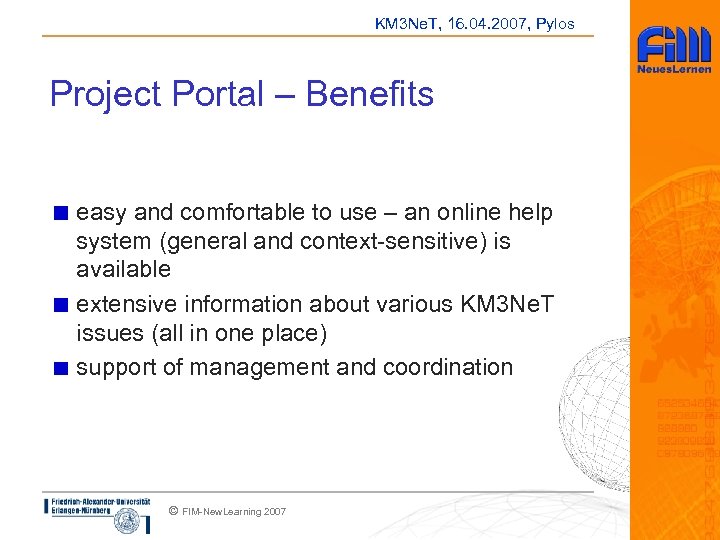 KM 3 Ne. T, 16. 04. 2007, Pylos Project Portal – Benefits easy and