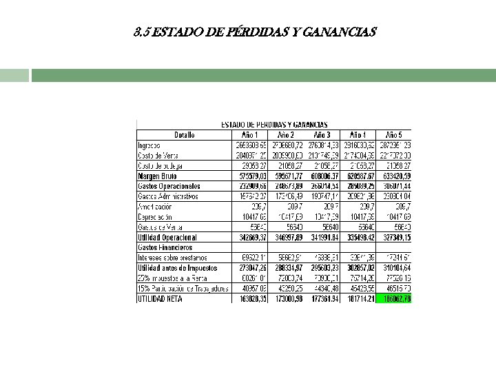 3. 5 ESTADO DE PÉRDIDAS Y GANANCIAS 