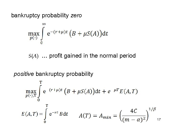 bankruptcy probability zero S(A) … profit gained in the normal period positive bankruptcy probability