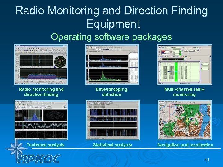 Radio Monitoring and Direction Finding Equipment Operating software packages Radio monitoring and direction finding