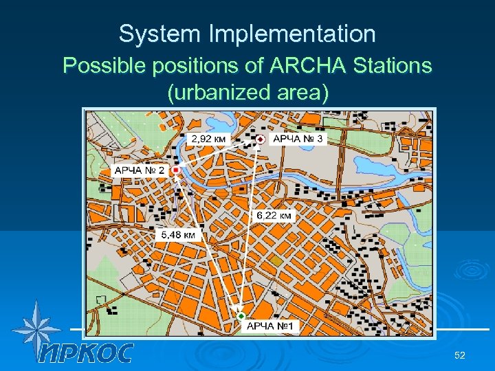 System Implementation Possible positions of ARCHA Stations (urbanized area) 52 