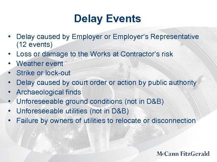 Delay Events • Delay caused by Employer or Employer’s Representative (12 events) • Loss
