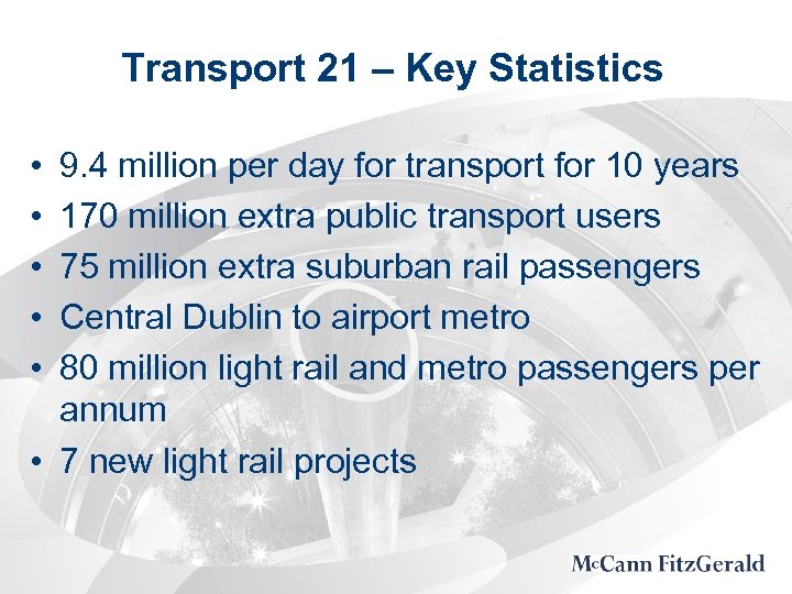 Transport 21 – Key Statistics • • • 9. 4 million per day for