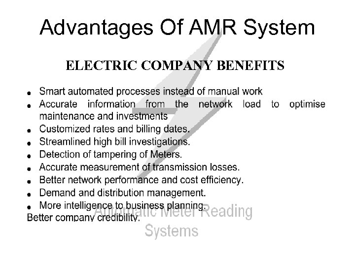 Advantages Of AMR System ELECTRIC COMPANY BENEFITS 
