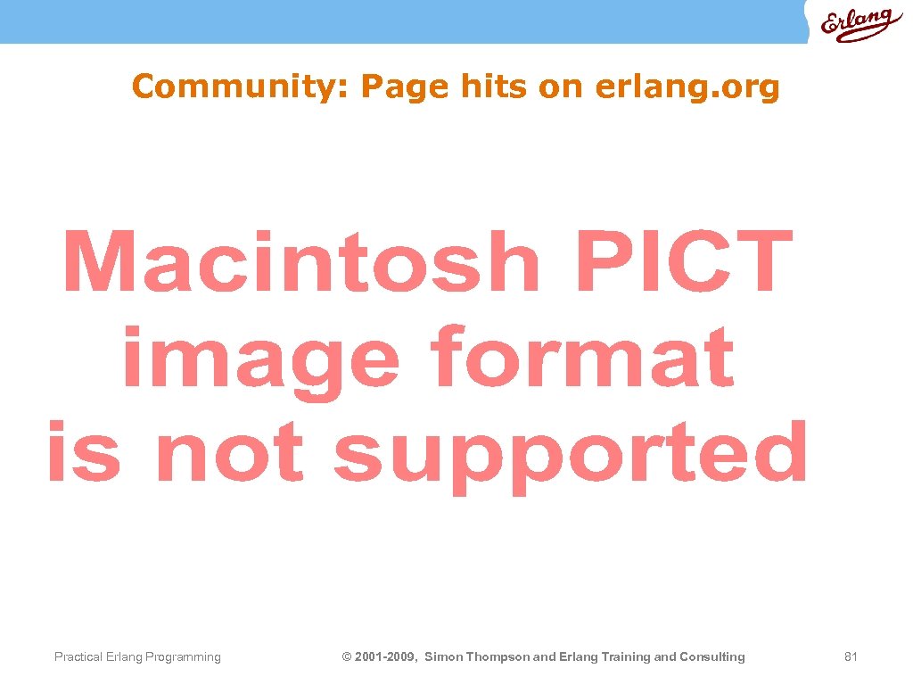 Community: Page hits on erlang. org Practical Erlang Programming © 2001 -2009, Simon Thompson