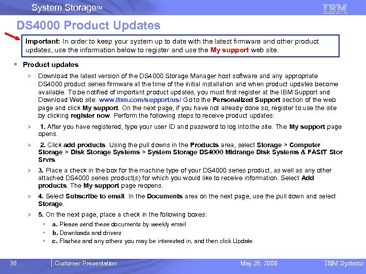 System Storage. TM DS 4000 Product Updates Important: In order to keep your system