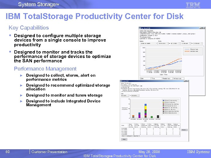 System Storage. TM IBM Total. Storage Productivity Center for Disk Key Capabilities § Designed