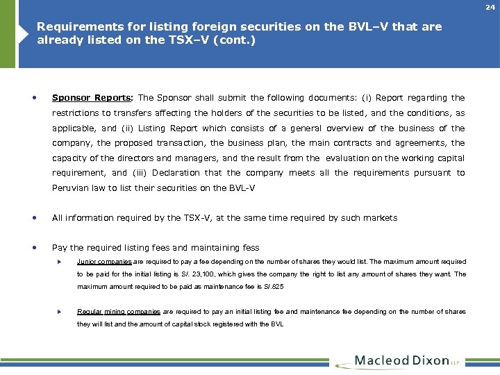 24 Requirements for listing foreign securities on the BVL–V that are already listed on