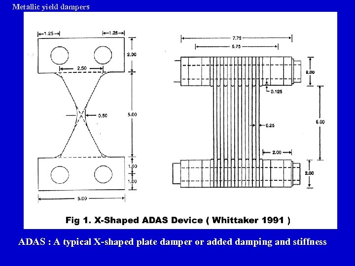 Metallic yield dampers ADAS : A typical X-shaped plate damper or added damping and