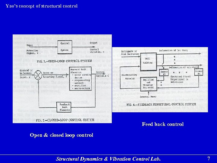 Yao’s concept of structural control Feed back control Open & closed loop control Structural