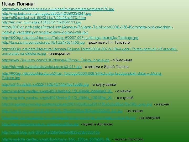 Ясная Поляна: http: //www. investinginrussia. ru/upload/mipim/projects 170. jpg http: //img. beta. rian. ru/images/38623/42/386234247. jpg