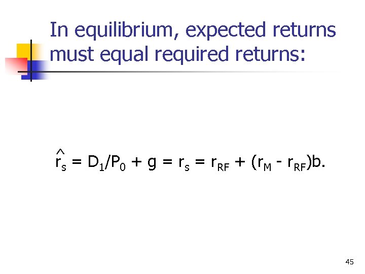 In equilibrium, expected returns must equal required returns: ^ rs = D 1/P 0