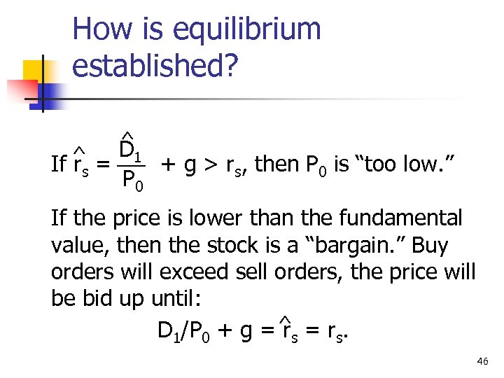 How is equilibrium established? ^ D 1 If rs = + g > rs,