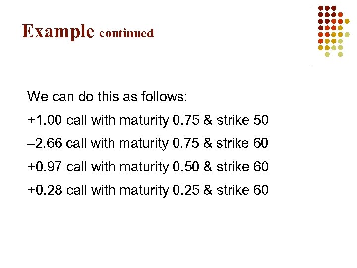 Example continued We can do this as follows: +1. 00 call with maturity 0.