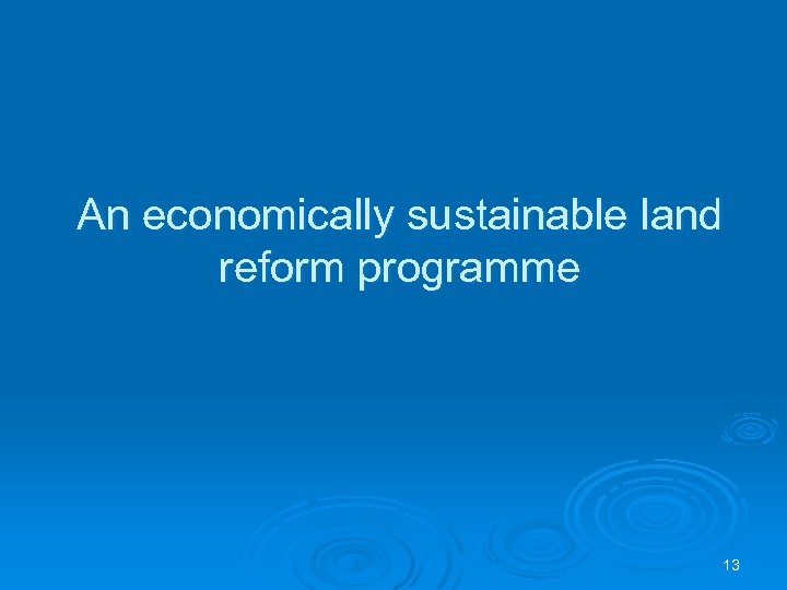 An economically sustainable land reform programme 13 