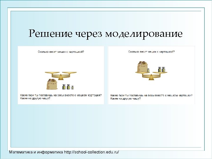 Решение через моделирование Математика и информатика http: //school-collection. edu. ru/ 