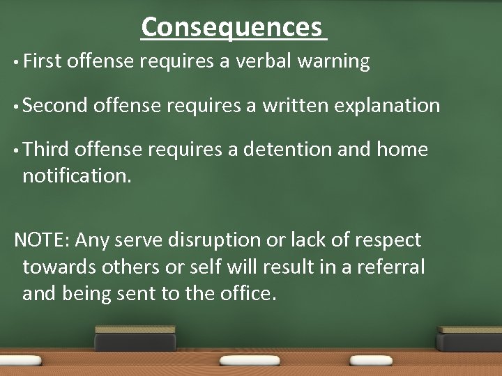 Consequences • First offense requires a verbal warning • Second offense requires a written