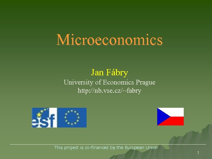 Microeconomics Jan Fábry University of Economics Prague http: //nb. vse. cz/~fabry ______________________________________ This project